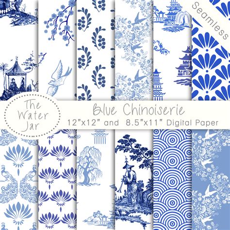 Chinoiserie Wallpaper China Blue Digital Paper Pack
