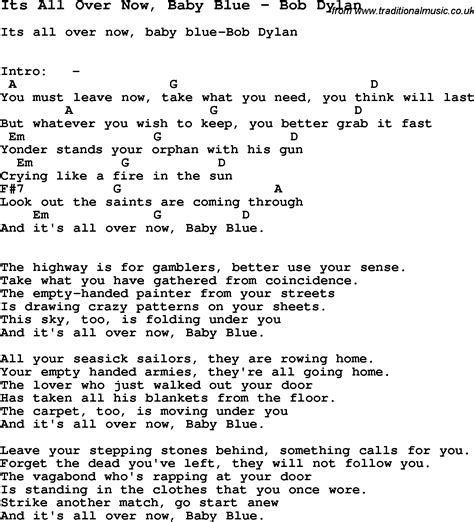 Song Its All Over Now, Baby Blue by Bob Dylan, song lyric for vocal