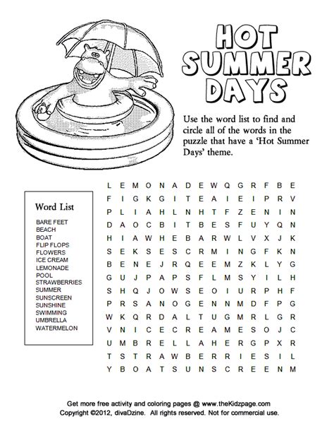 Poplar Place Apartments Summer Fun Word Search