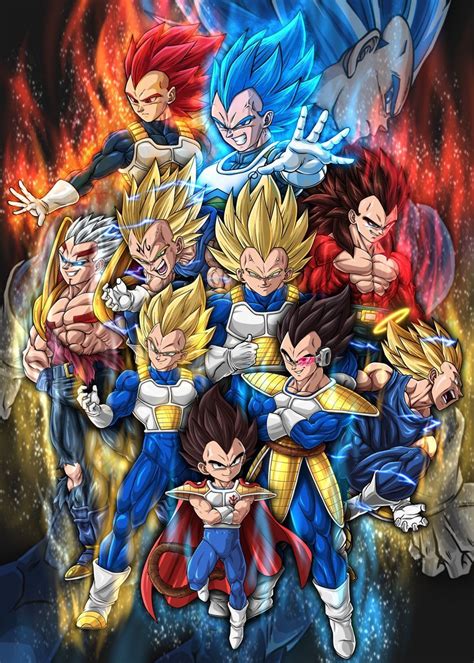 The Evolution Of Vegeta Ii Poster By David Onaolapo Displate Anime Dragon Ball Goku