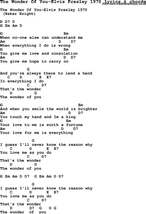 Love Song Lyrics Forthe Wonder Of You Elvis Presley 1970 With Chords