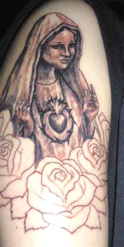 Virgin Mary N Roses Tattoo On Arm Best Tattoo Designs Tattoos Tattoo Designs