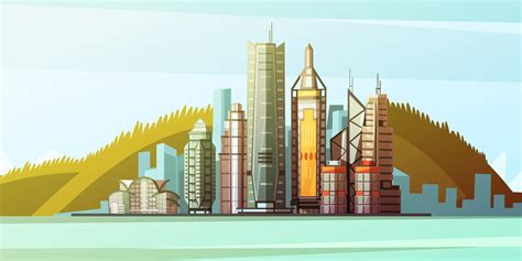 Cartoon Panorama Of Hong Kong Center Stock Vector Illustration Of