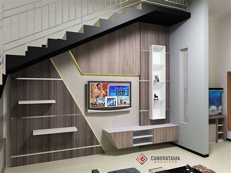 rak tv bawah tangga | 1000 | Desain partisi ruang tamu, Desain dinding