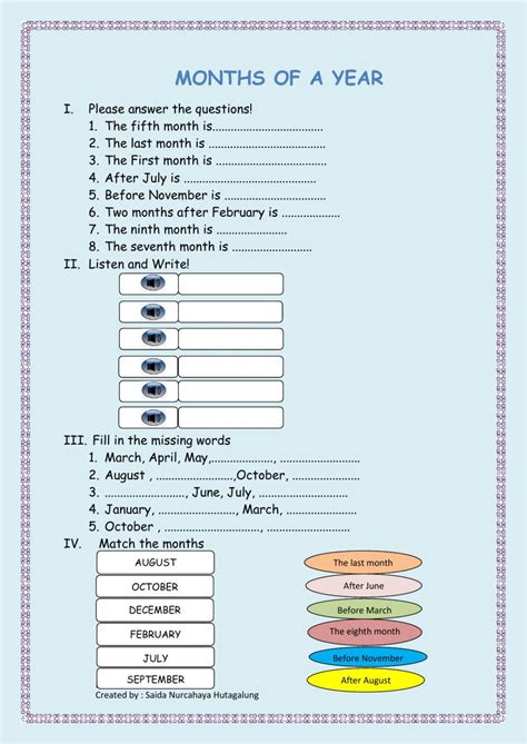 Months Of A Year Interactive Worksheet Months In A Year Worksheets