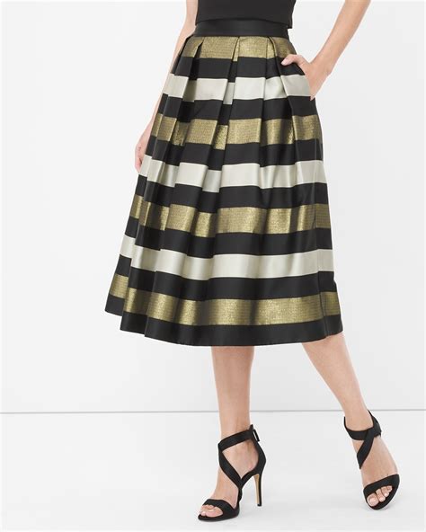Stripe Pleated Taffeta Midi Skirt Whbm