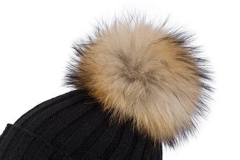 Black Wool Hat With Genuine Raccoon Fur Pom Pom Women Hats And Scarfs Wool Beanie Hats