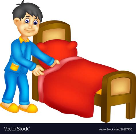 Funny Boy With Bed Cartoon Royalty Free Vector Image