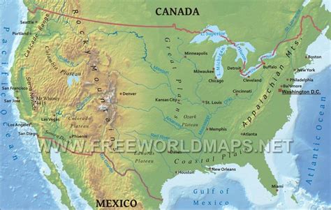mapa físico de estados unidos mapa físico de estados unidos de norte américa américa