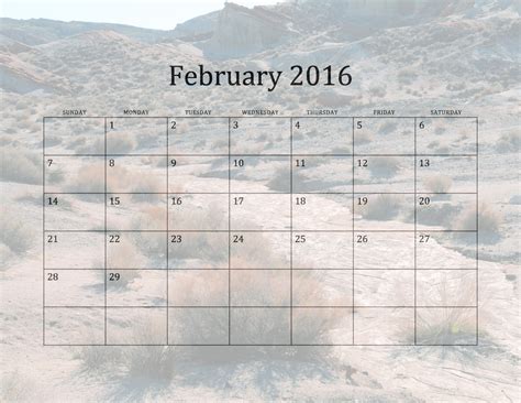 2016 February Monthly Calendar Free Stock Photo Public Domain Pictures