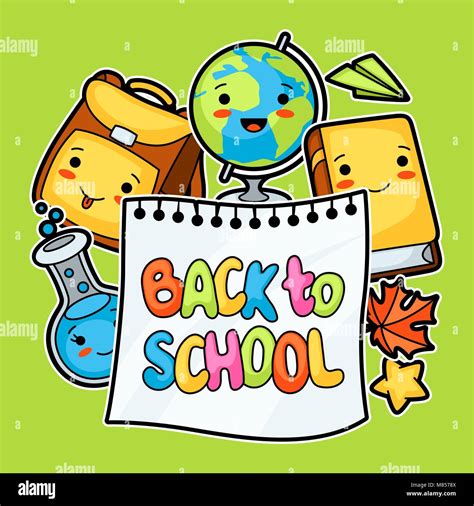 Back To School Kawaii Design With Cute Education Supplies Stock Vector