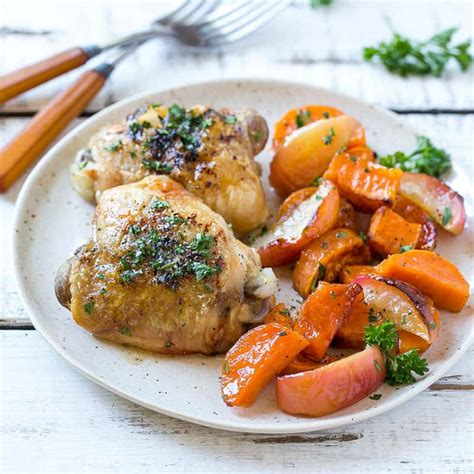 Roasted Chicken Thighs With Sweet Potatoes Healthy Fitness Meals