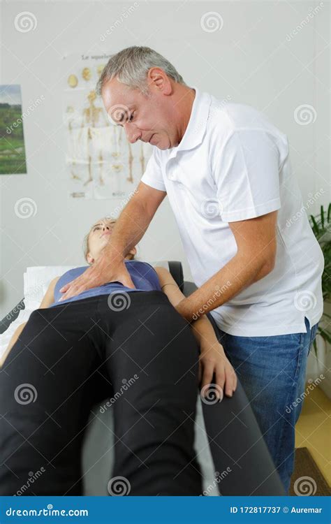 Medical Worker Pressing On Patient`s Stomach Stock Image Image Of