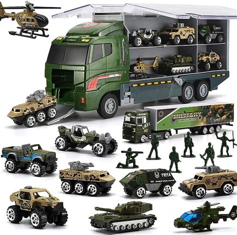 Juego De 26 Camiones Militares Con Soldado 2 En 1 Mini Coche De