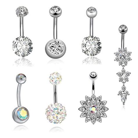 Pcs Set Stainless Steel Zircon Belly Button Body Jewelry Navel Ring