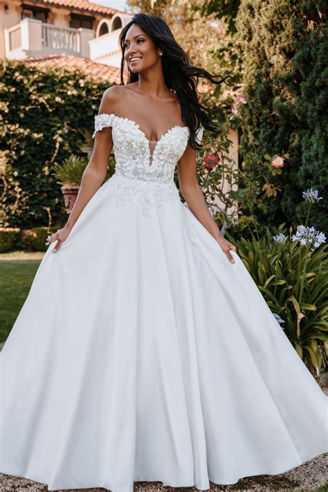 Off The Shoulder Sweetheart Neckline Satin Ball Gown Wedding Dress With Textured Bodice
