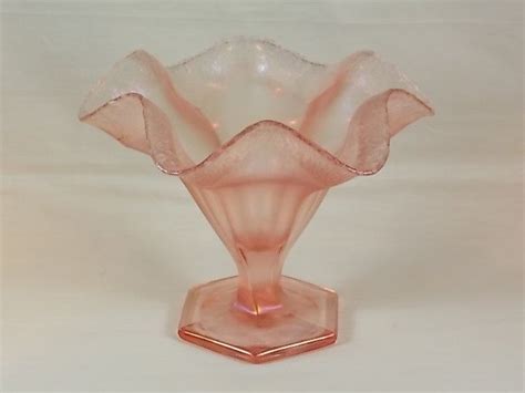 Scarce Circa 1920 S Fenton Stretch Art Glass Velva Rose Parfait Crimped Footed Vase Bon Bon 574