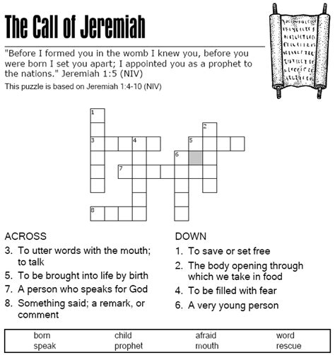 The Call Of Jeremiah Crossword Puzzle Childrens Sermons Kids