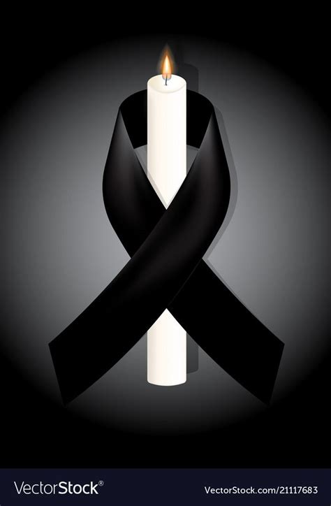 Black Awareness Ribbon With White Candle On White Background Mourning