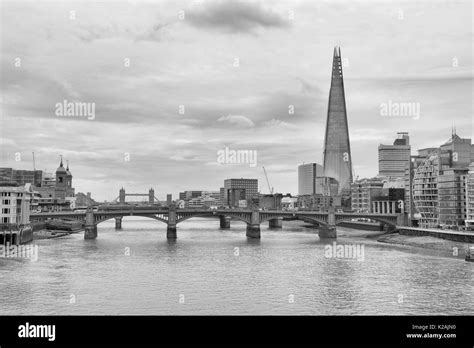 London Skyline And The River Thames Including Southwark Bridge And The Shard Building Stock