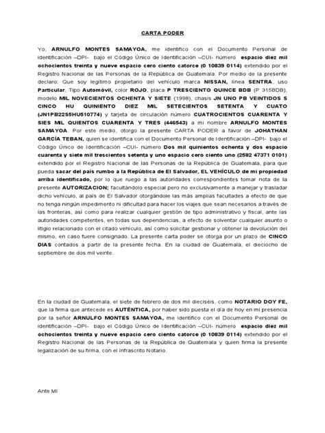 Carta Poder Para Vehiculo Pdf Guatemala Violencia
