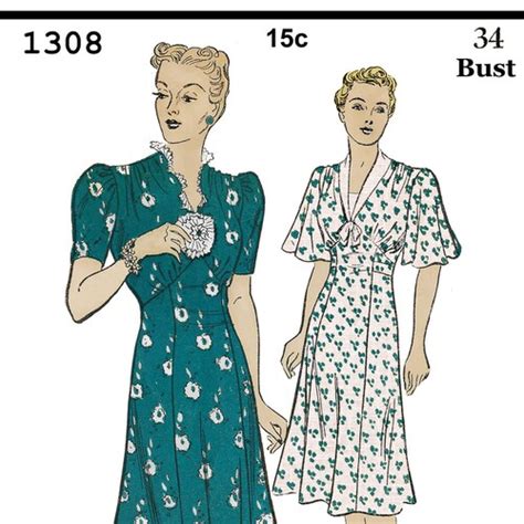 1930s Flutter Sleeve Tea Dress Ready Printed Pattern Bust 34 Etsy Uk