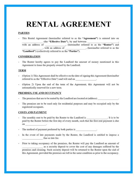 Basic Rental Agreement Template Rental Agreement Templates Being A Riset