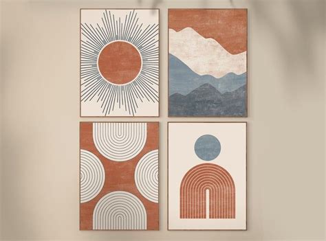 Mid Century Modern Art Set Of 4 Prints Printable Geometric Etsy In