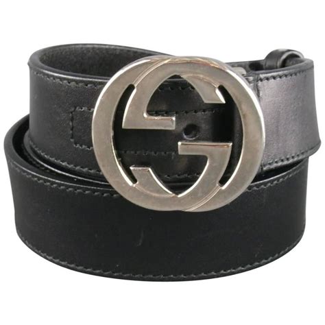 Gucci Size 36 Black Leather Mini Silver Double G Buckle Belt At 1stdibs
