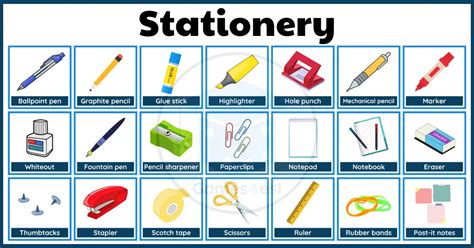 Stationery List Useful List Of Stationery And Office Supplies In