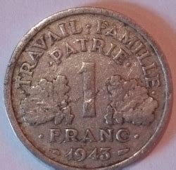 1 Franc 1943 B, Vichy regime (19401944)  France  Coin  42785