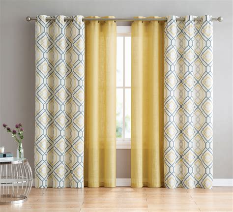 Vcny Home Complete 4 Pc Geometric Grommet Top Curtain Set Yellow