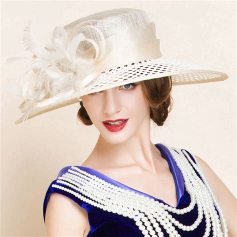 ladies beautiful summer cambric with feather bowler cloche hat 196075547 jj s house