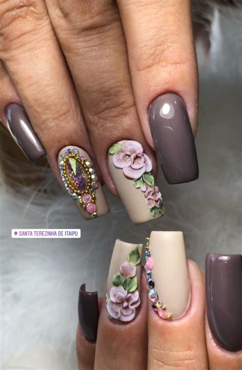 D Flower Nails Flower Nail Designs Gel Nail Designs Nude Nails