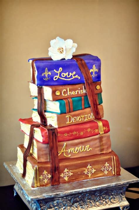 Romantic Stacked Books Wedding Cake