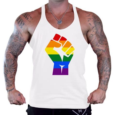 Mens Rainbow Gay Rights Fist Workout Stringer Tank Top Lgbt Pride Gym