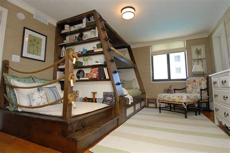 If the room is small, twin beds make efficient use of less space. Bright bunk beds with trundle in Kids Traditional with ...