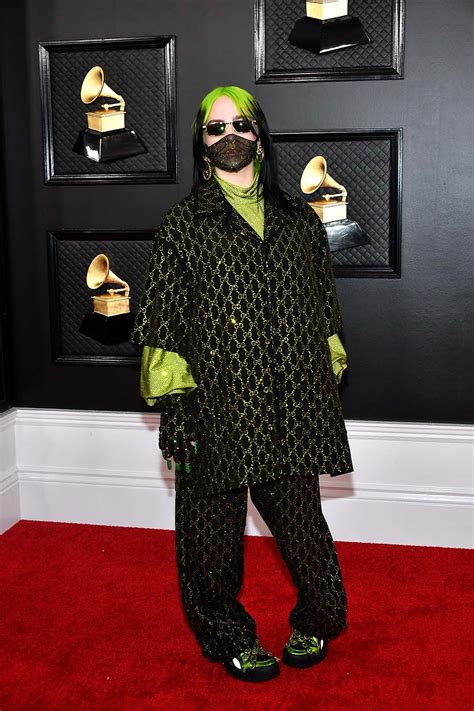 Big Four Winner Billie Eilish Wears Neon Custom Gucci To 2020 Grammys