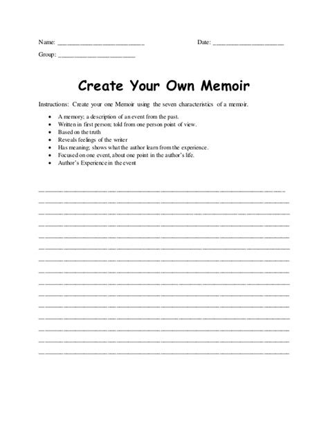 Worksheets For The Lesson Plan For The Memoir Water