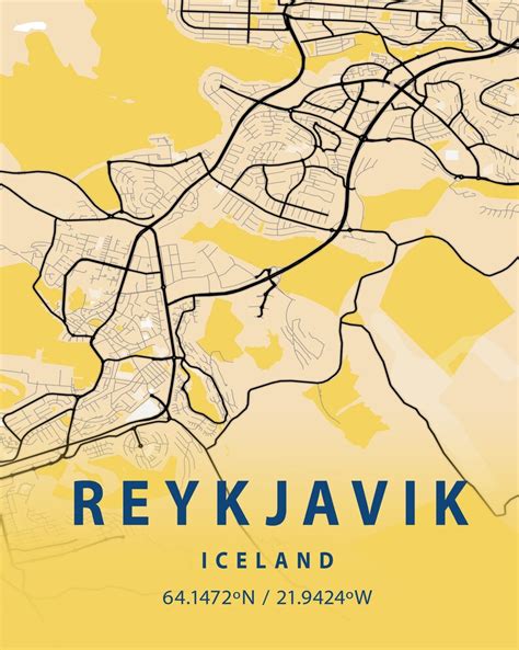 Reykjavik Map Poster Iceland City Map Reykjavik Wall Art Etsy