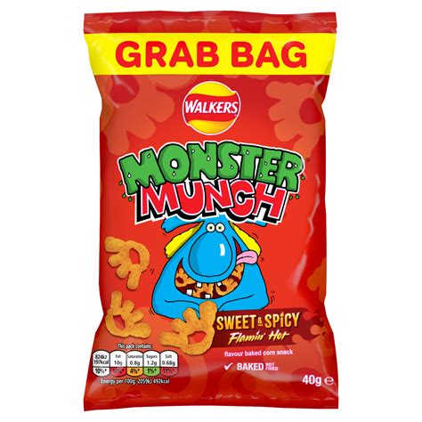 Walkers Monster Munch Flamin Hot Snacks Crisps G
