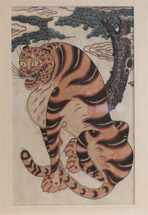 Sold Price Korean Tiger Folk Painting Minhwa On Fabric Invalid Date Pdt