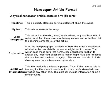 You've probably already noticed that the morning paper covers the news that was instantaneously delivered. Article Writing Format For Students - Writing a Newspaper ...
