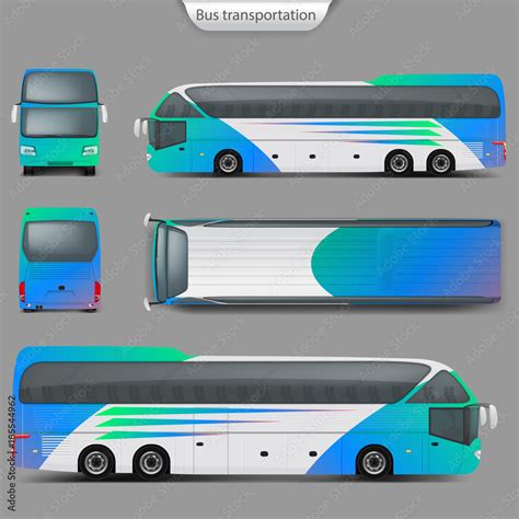 Realistic Vector Coach Bus Mockup Rear Front Top Side View
