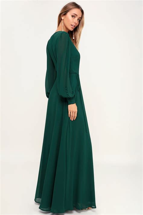 My Whole Heart Emerald Green Long Sleeve Wrap Dress Maxi Dress With