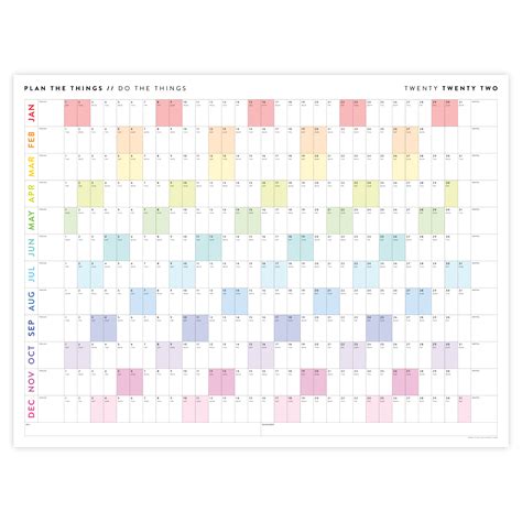 Horizontal 2022 Wall Calendar With Rainbow Weekends Plan The Things