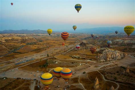 Cappadocia Turkey Balloon Flight At Dawn Beautiful View Of The