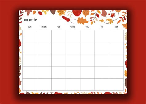 Printable Fall Monthly Calendar Blank Calendar Printable Etsy