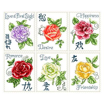 Free roses & hearts cross stitch pattern. 6 Asian Roses Cross Stitch Pattern roses