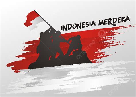 Indonesia Merdeka With Soldier Silhouette And Indonesian Flag